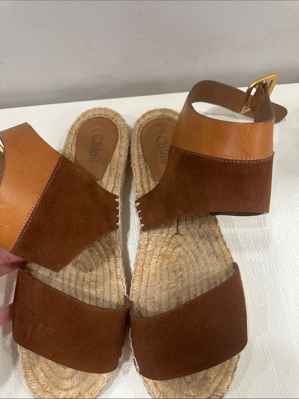 Chloe Brown Suede & Leather Espadrille Sandals